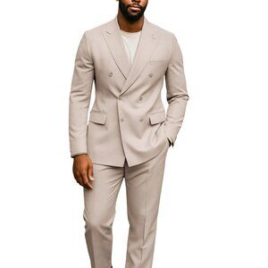 Solid Tan Double Breasted 2 Piece Tailored Fit Azzuro Men's Suit